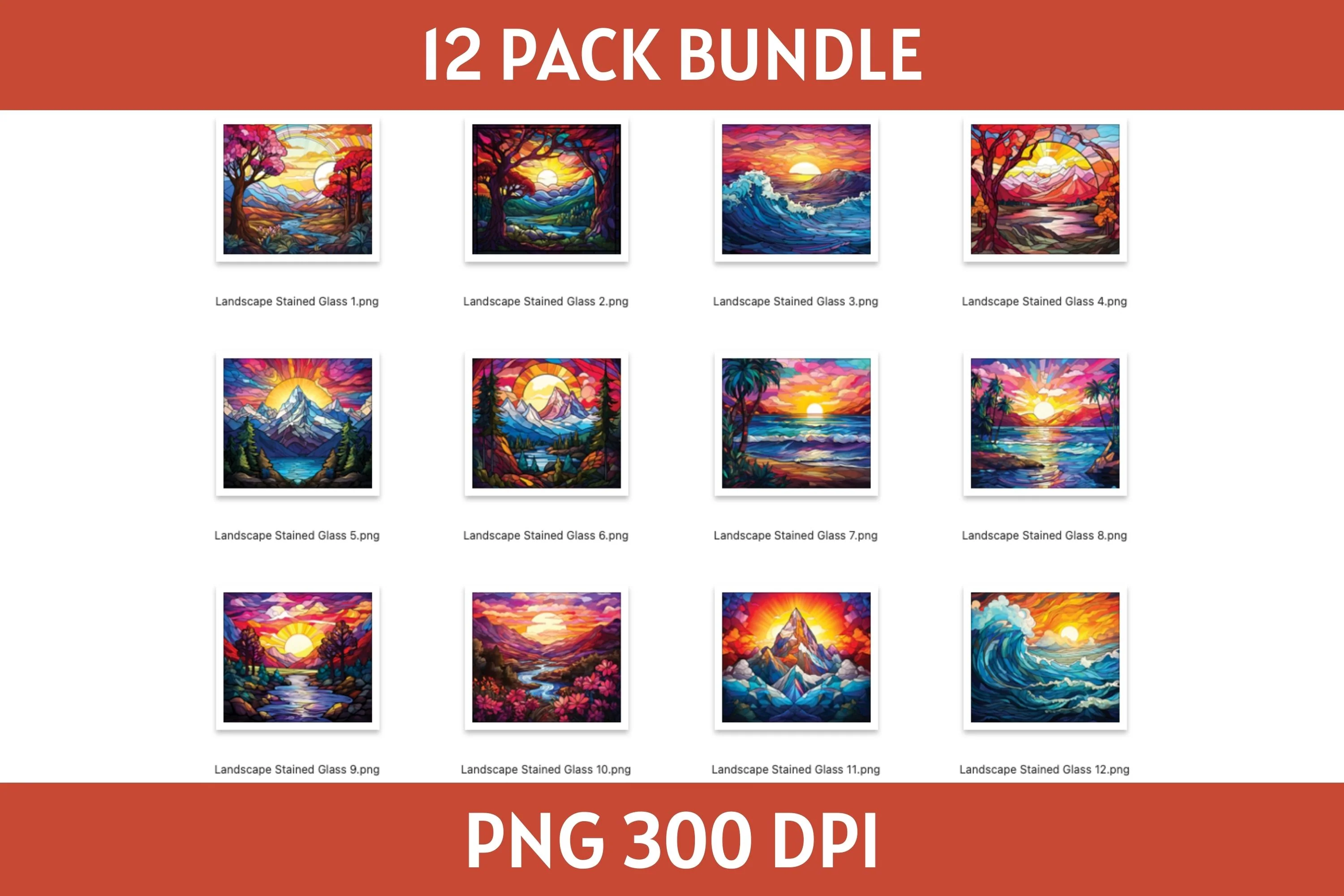 Stained Glass Landscape 20 oz Tumbler Sublimation Bundle PNG - Image 3