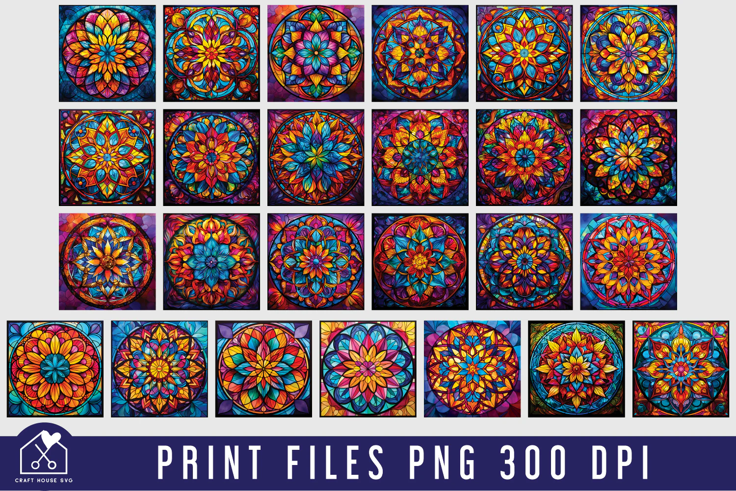Stained Glass Mandala Sublimation Bundle Coaster Designs PNG - Image 3