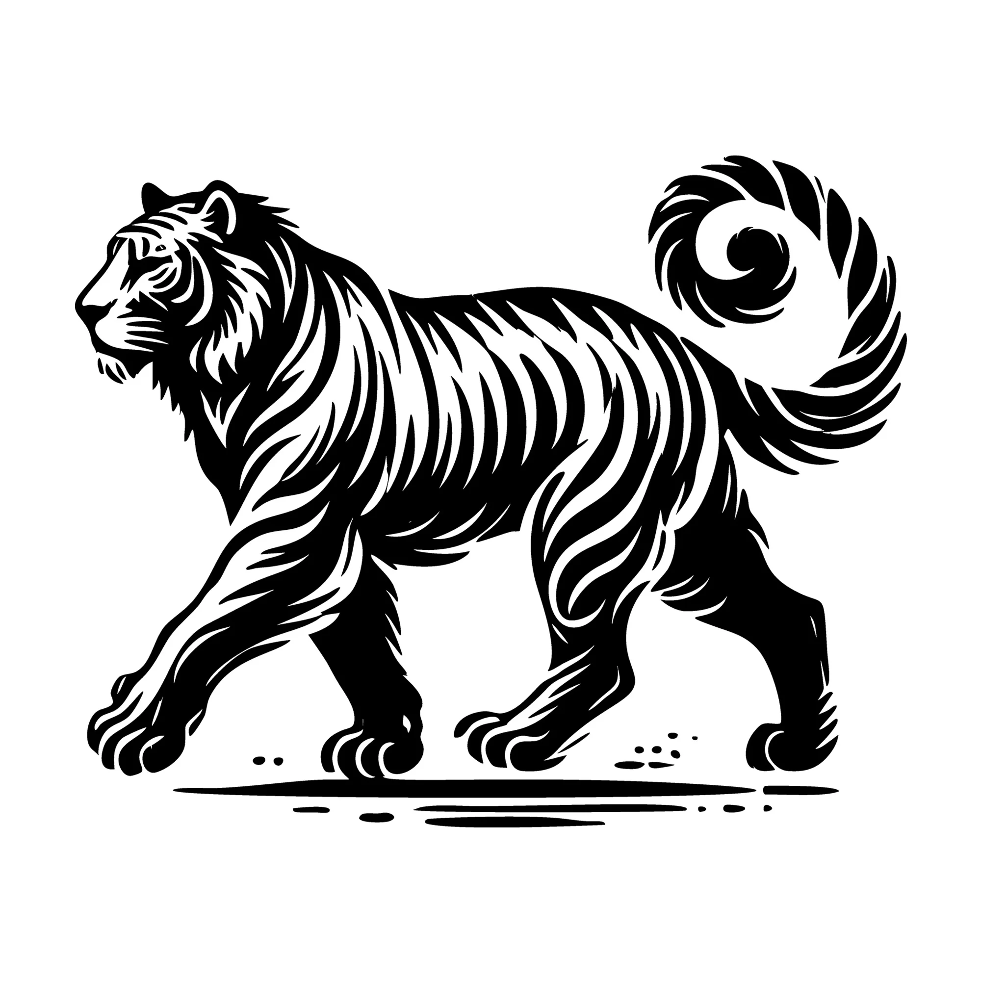 Striped Walking Tiger Silhouette SVG