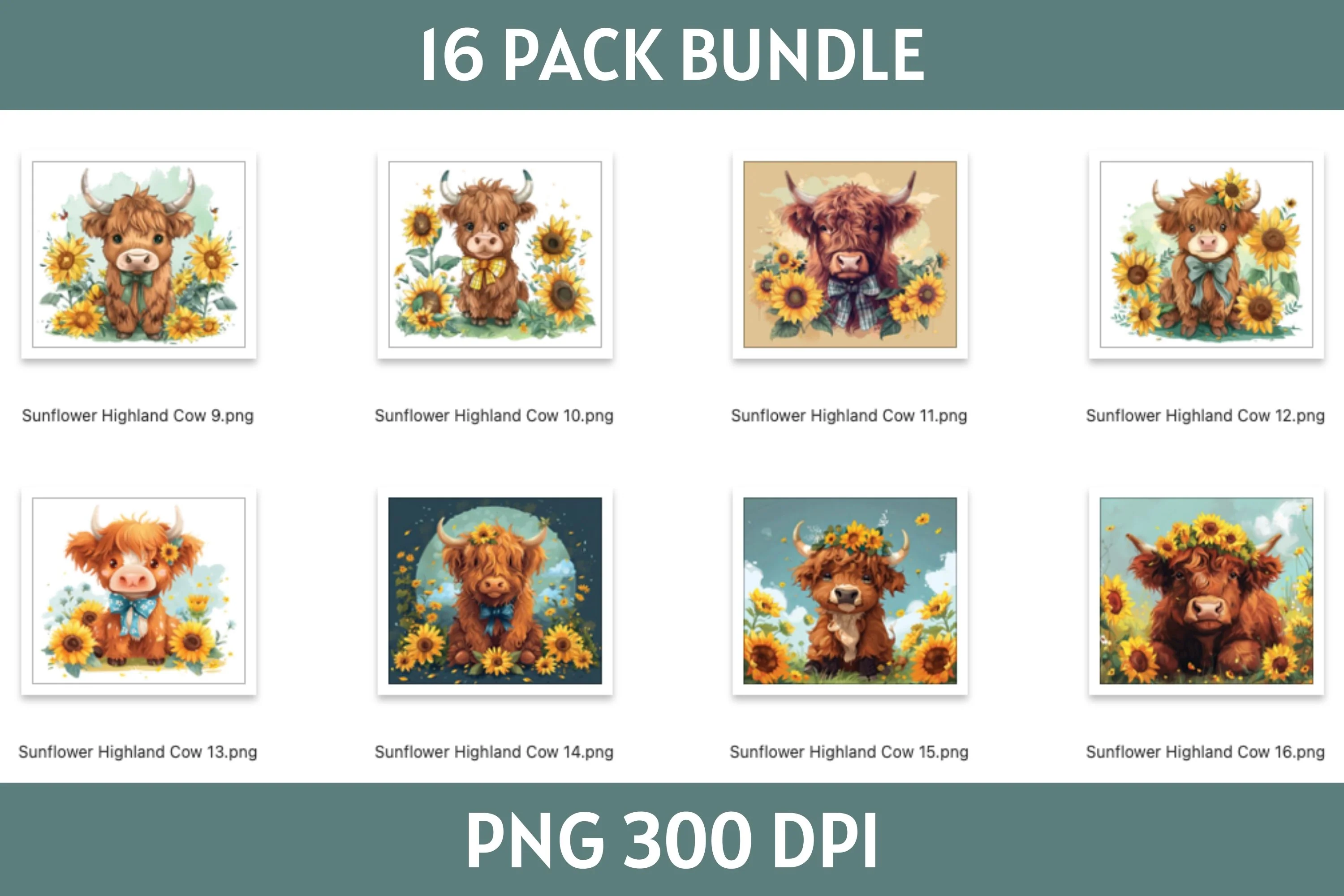 Sunflower Highland Cow Tumbler Sublimation Bundle PNG 20 oz - Image 4