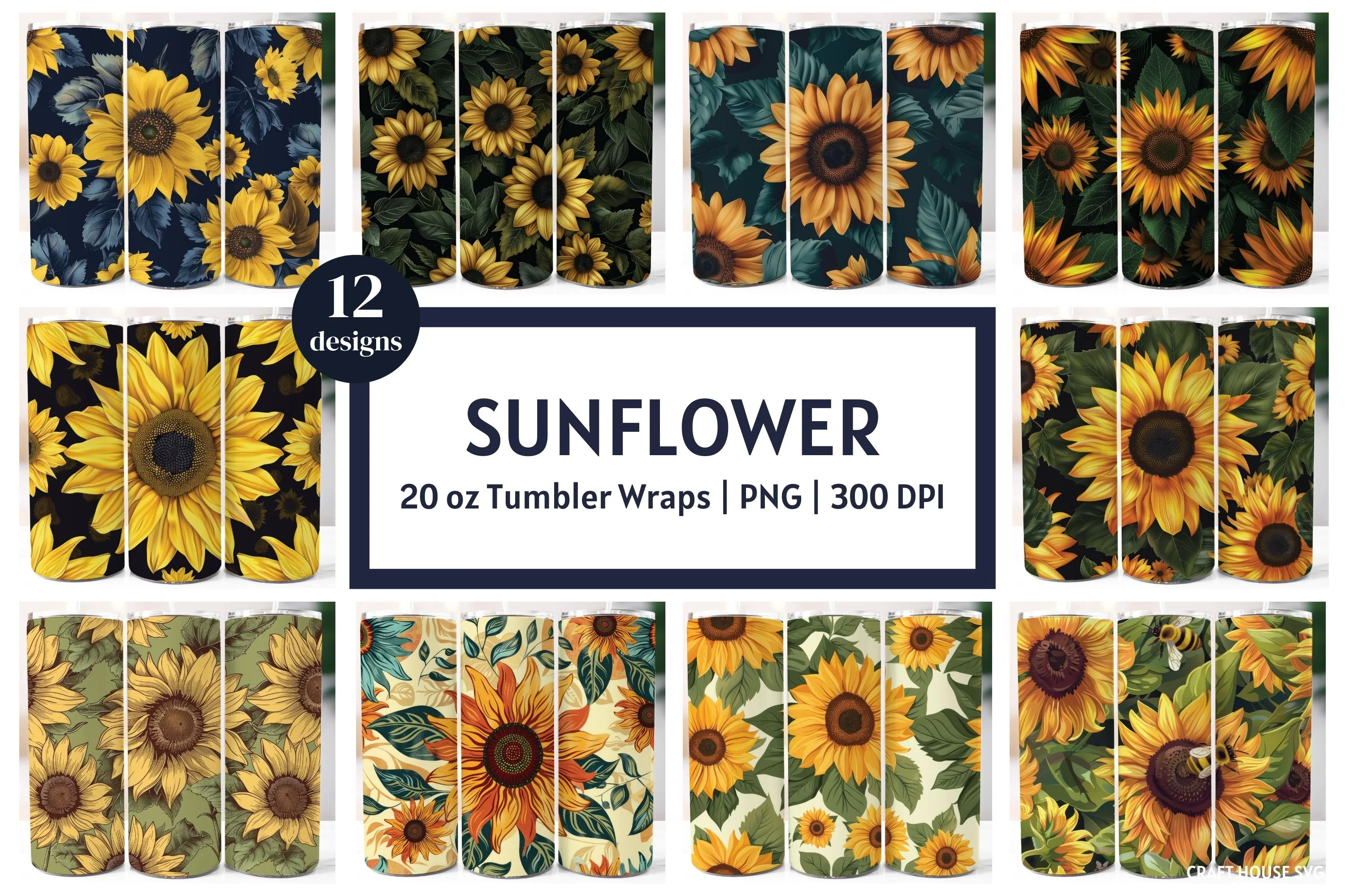 Sunflower Tumbler Sublimation Bundle PNG 20 oz - Image 3