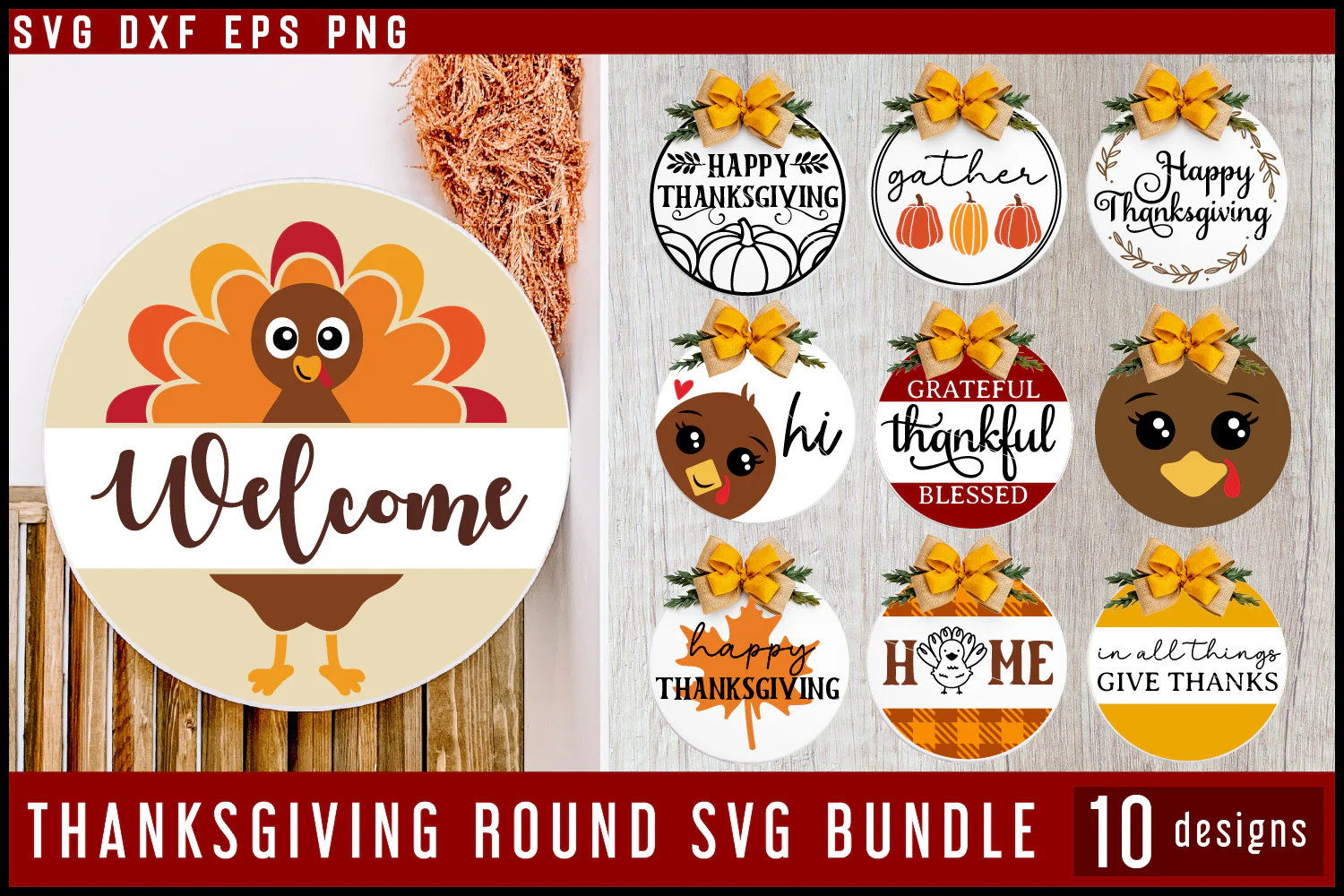 Thanksgiving Round Sign SVG Bundle - Image 2