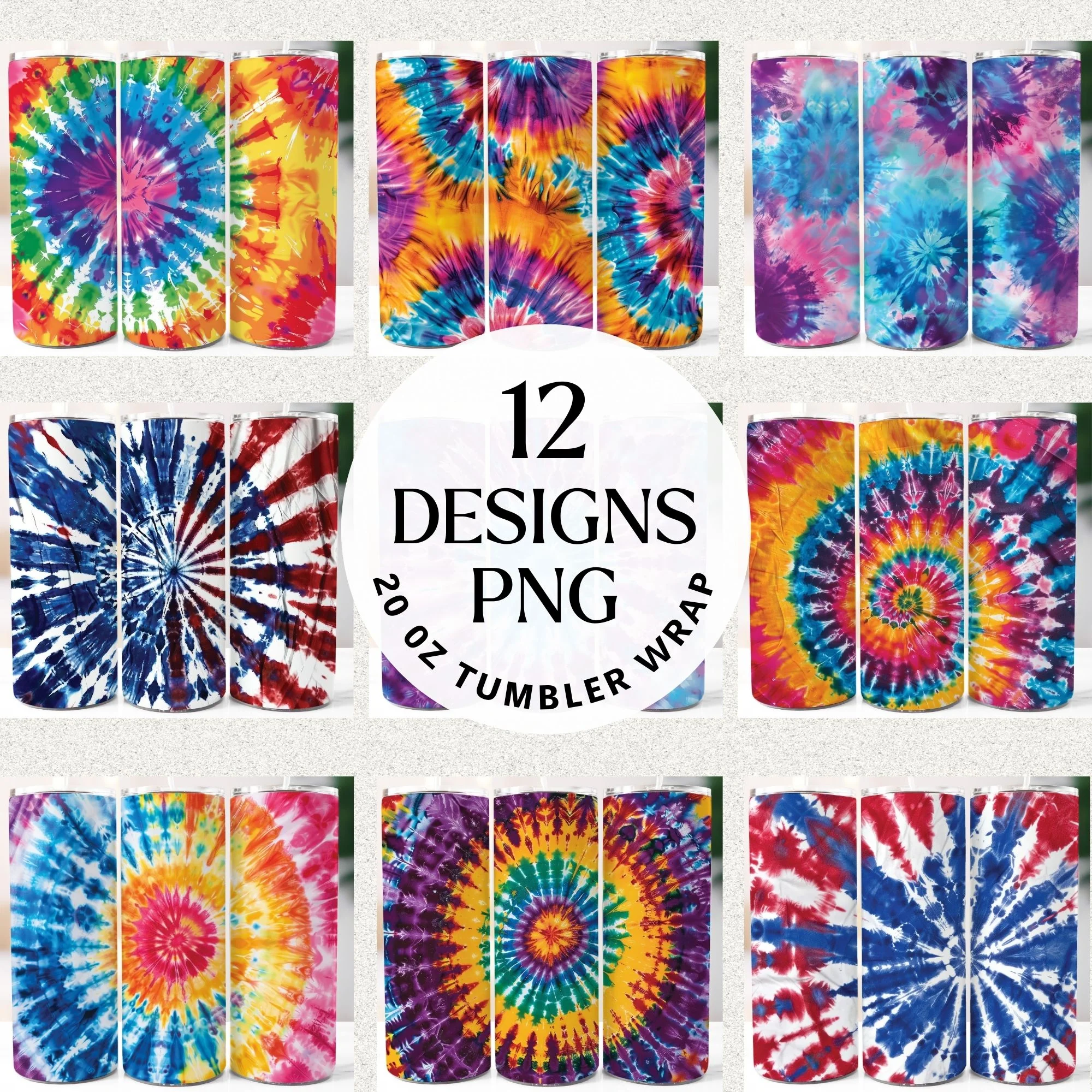 Tie Dye Tumbler Sublimation Bundle PNG 20 oz