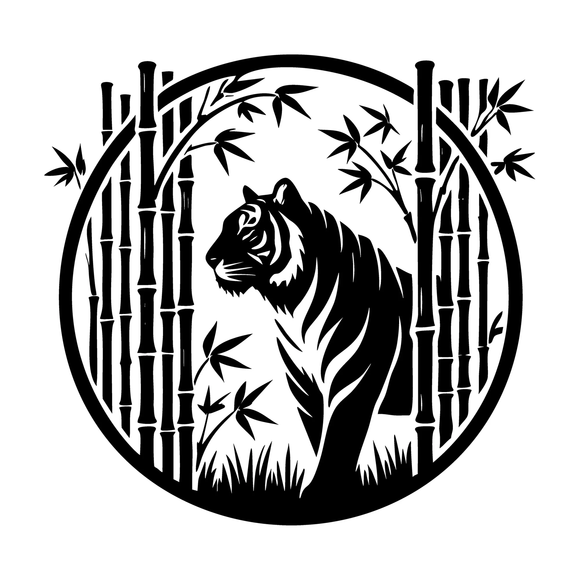 Tiger and Bamboo Circle Silhouette SVG