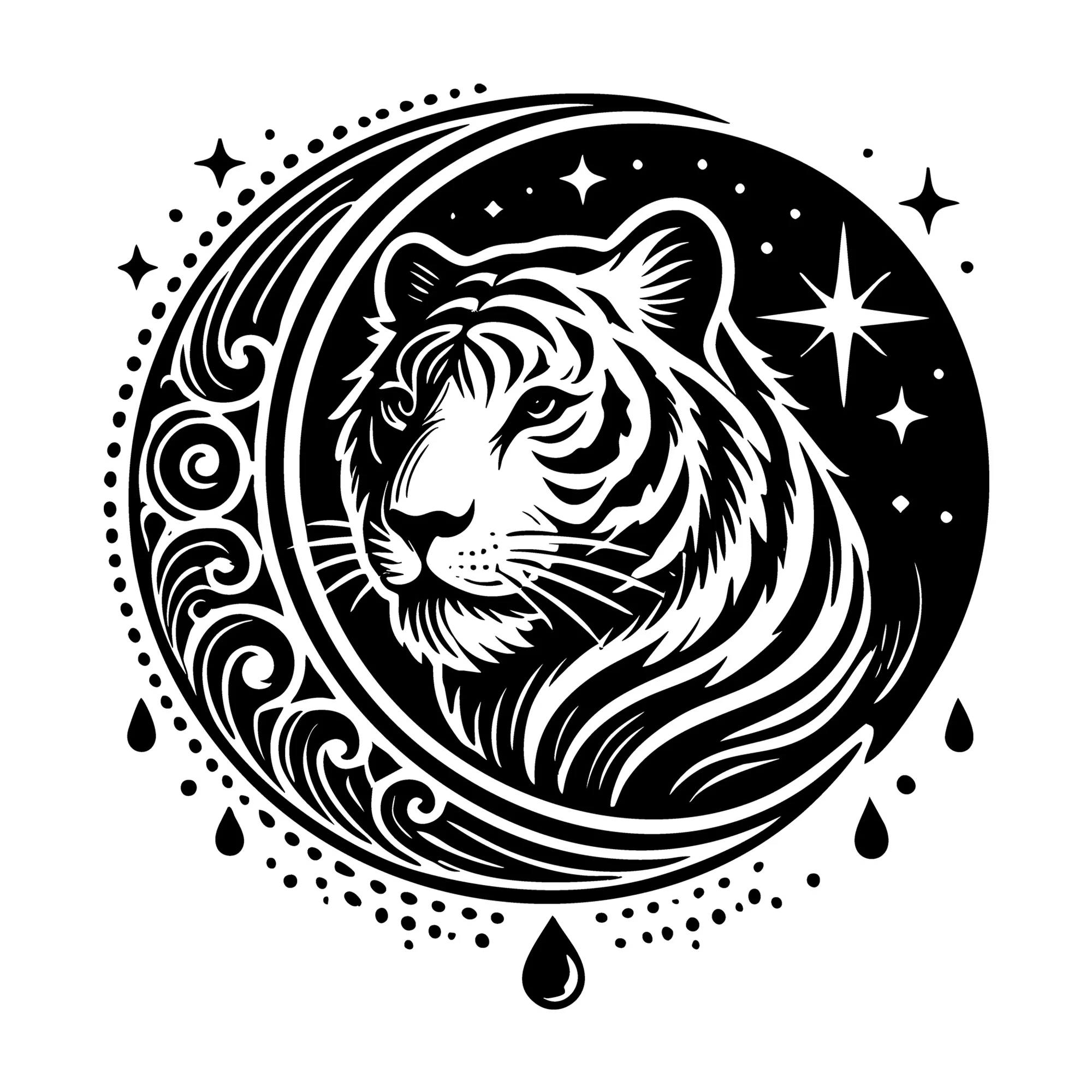 Tiger and Decorative Crescent Moon SVG