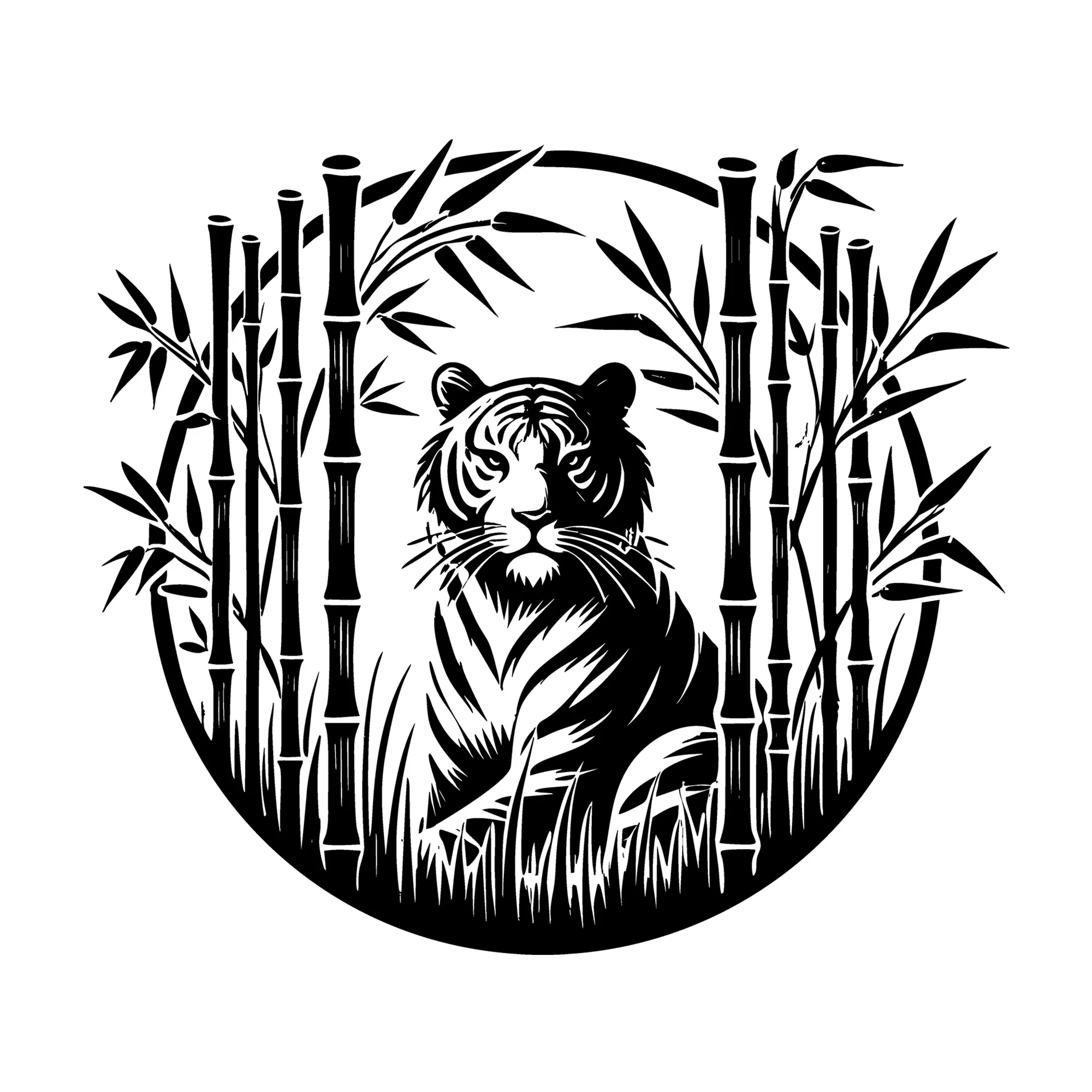 Tiger Framed by Bamboo Circular Design SVG