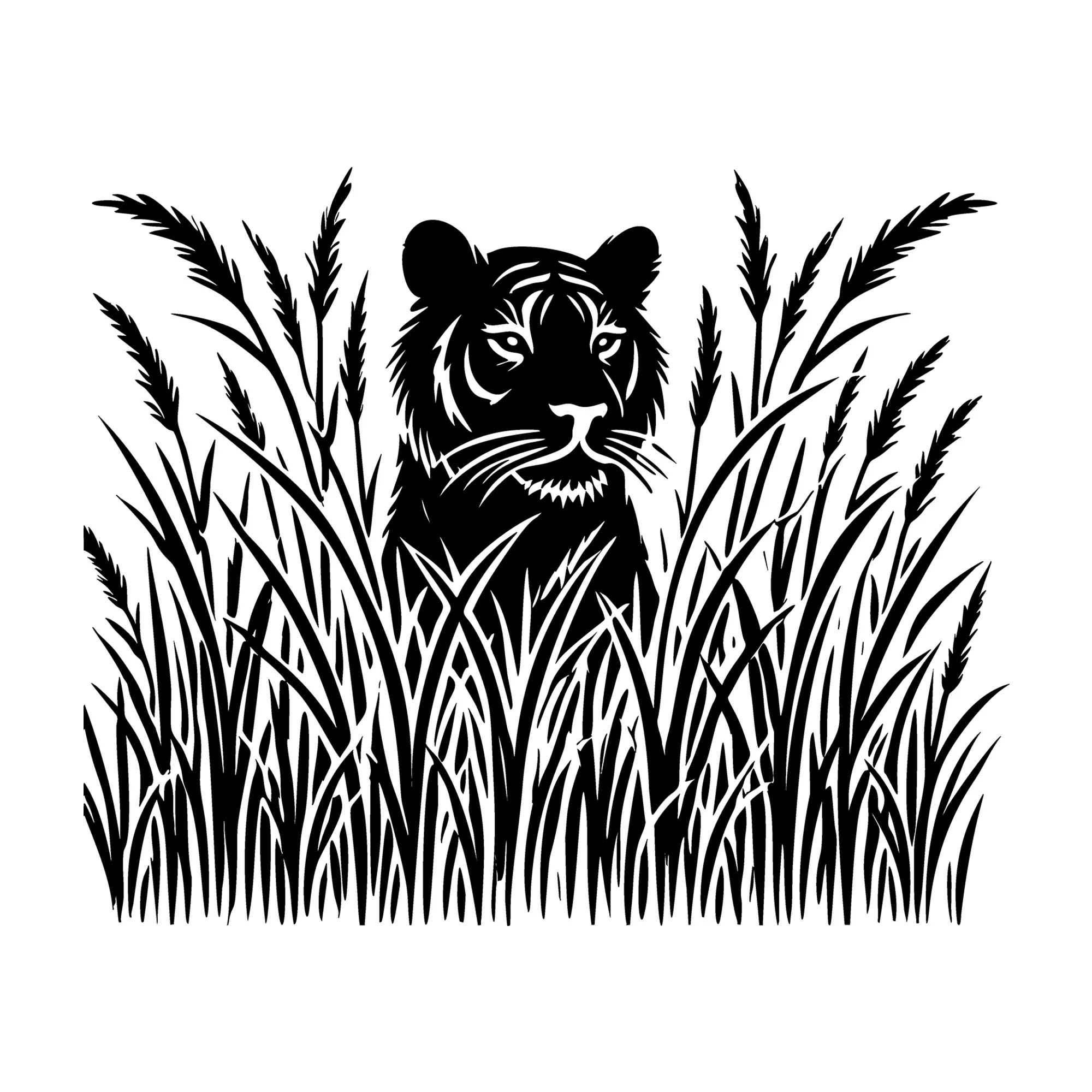 Tiger Hidden in Tall Grass Silhouette SVG