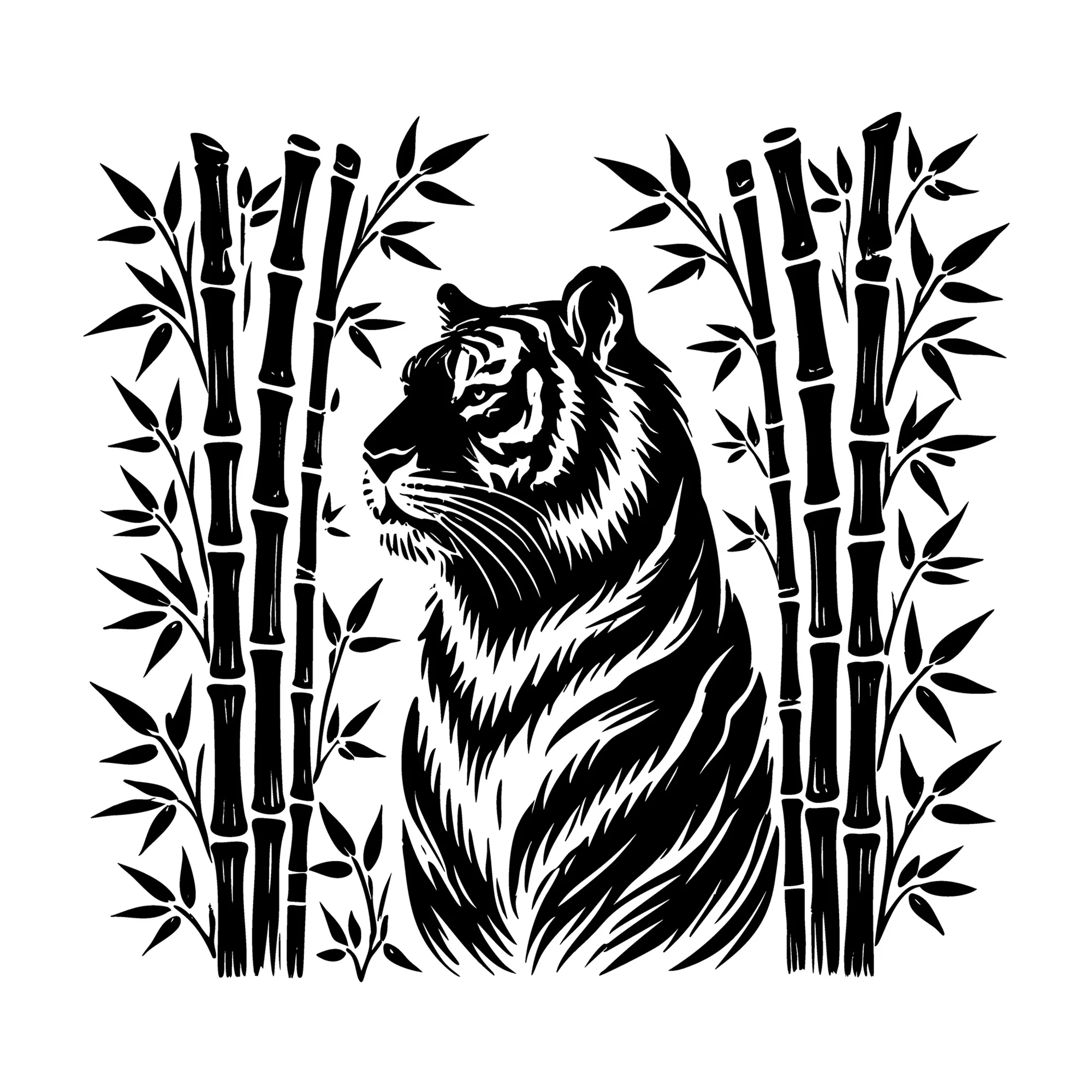 Tiger in Bamboo Silhouette SVG