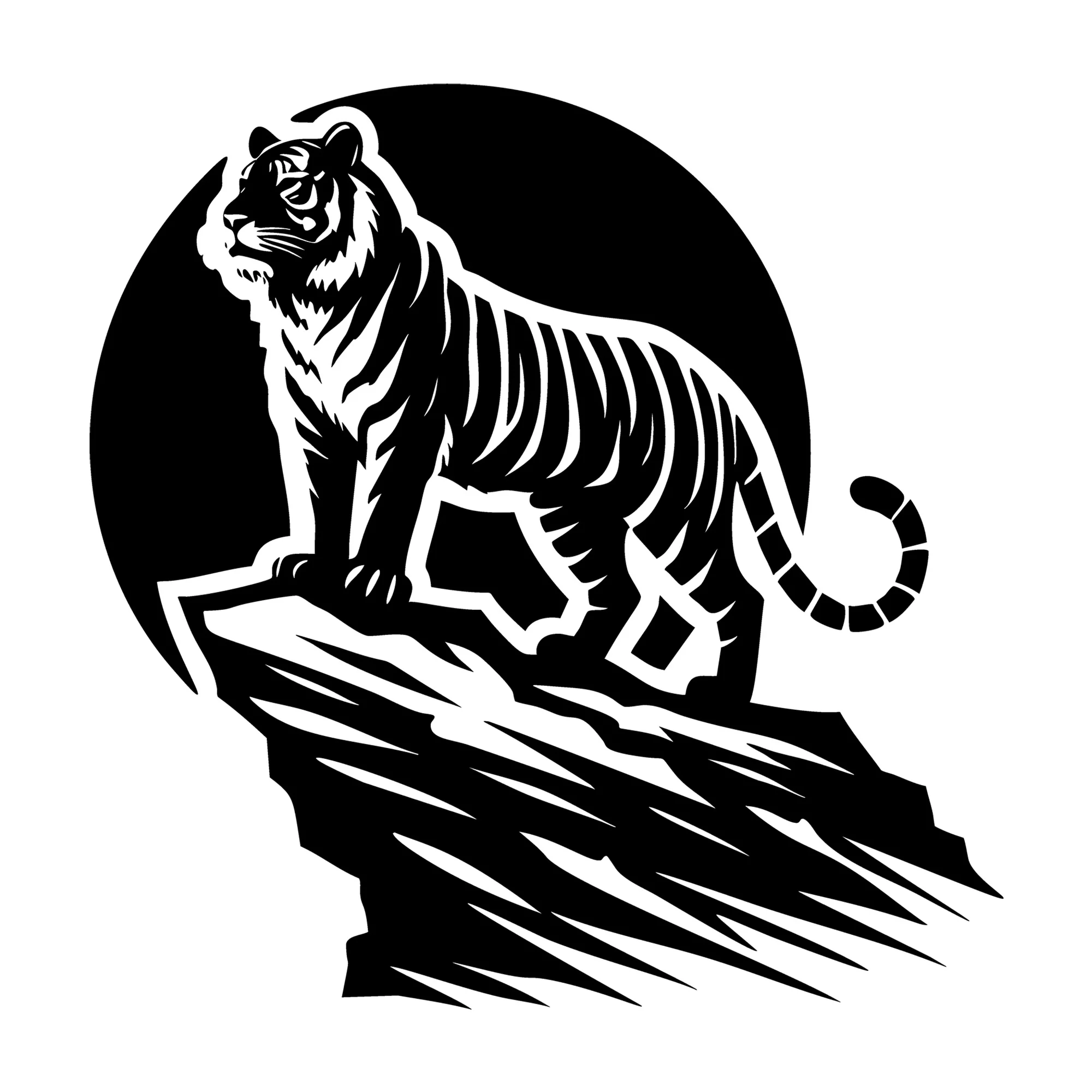 Tiger on Rock with Moon Silhouette SVG