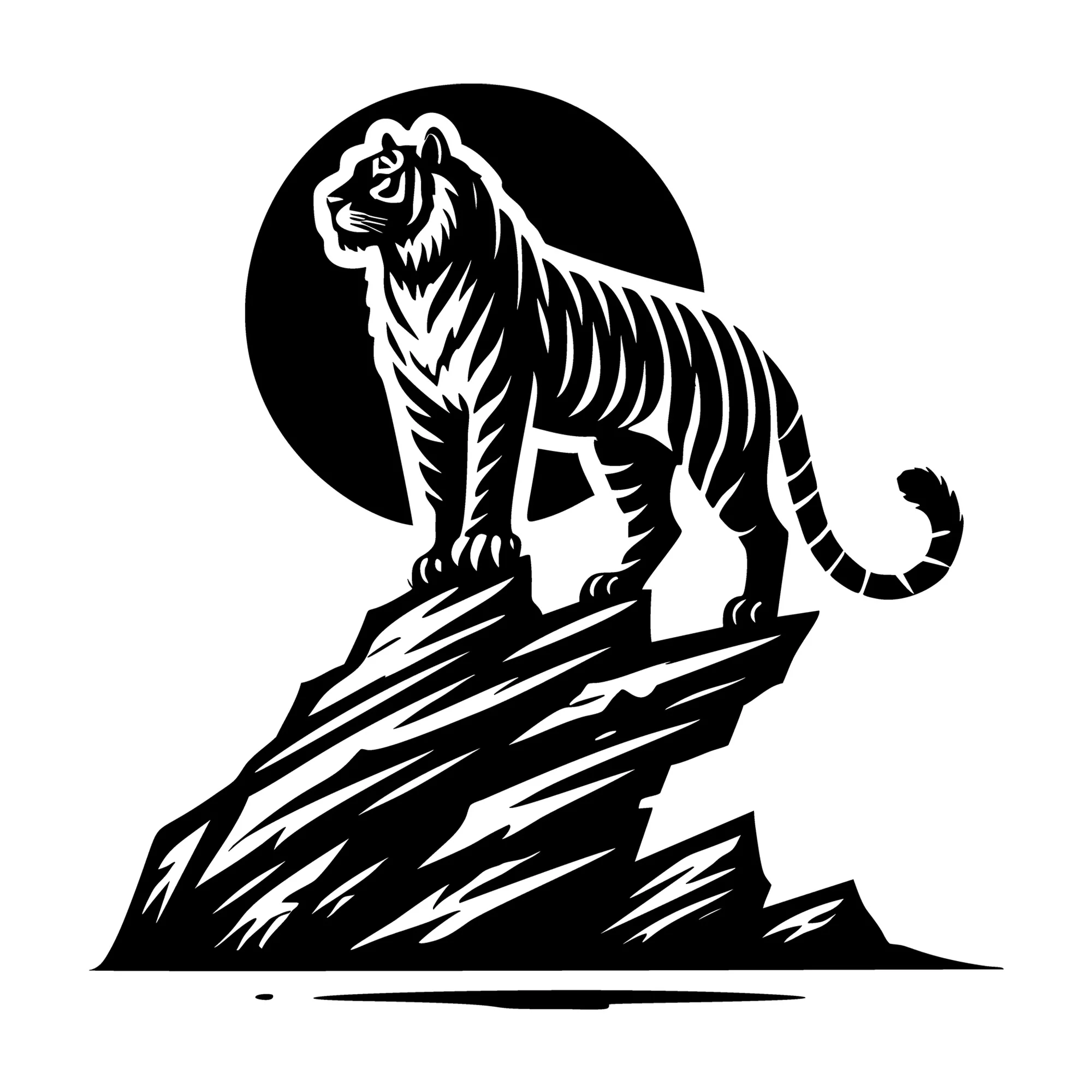 Tiger Overlooking Rock Silhouette SVG
