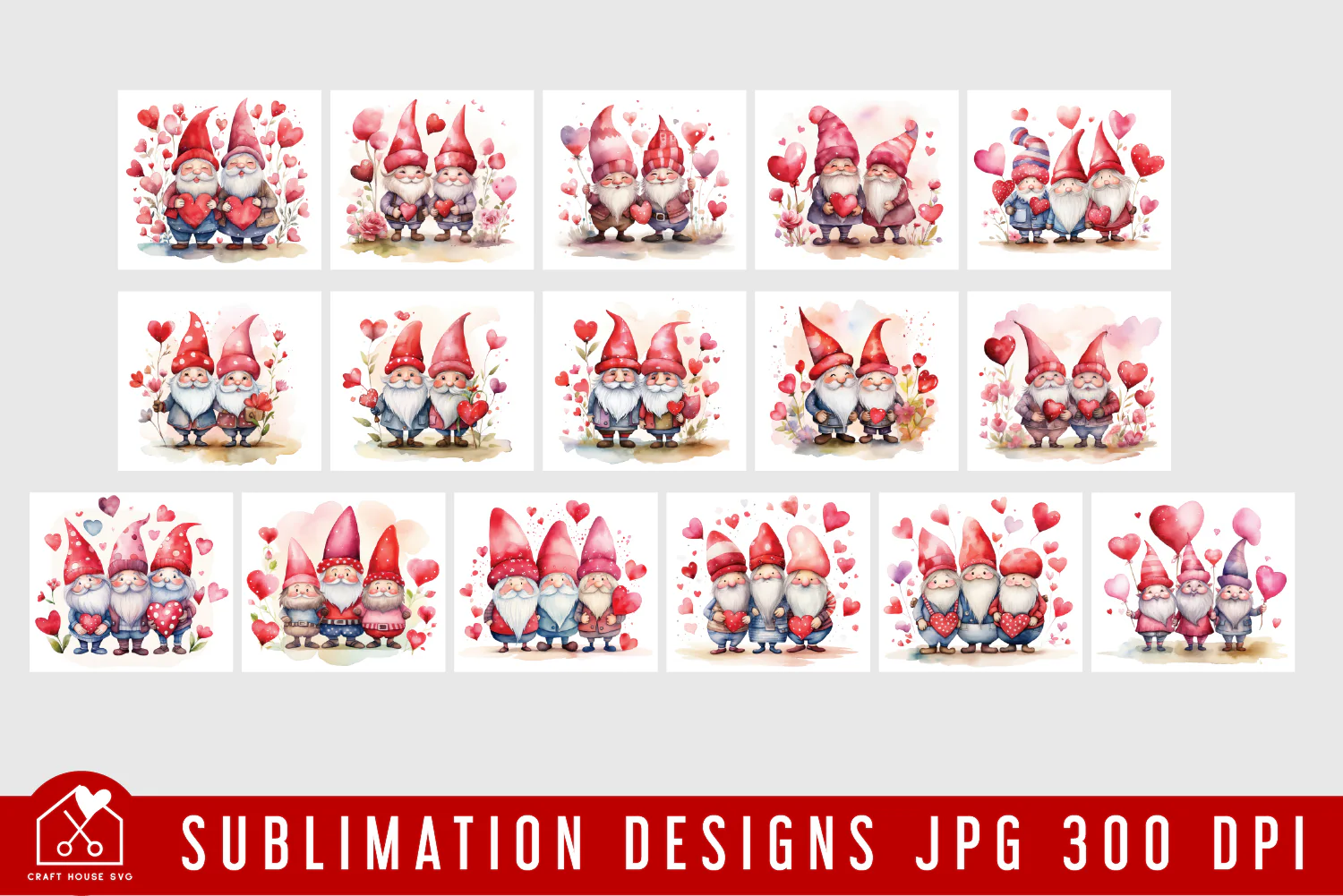 Valentine Gnomes 20oz Tumbler Wrap Bundle Sublimation Designs JPG - Image 3