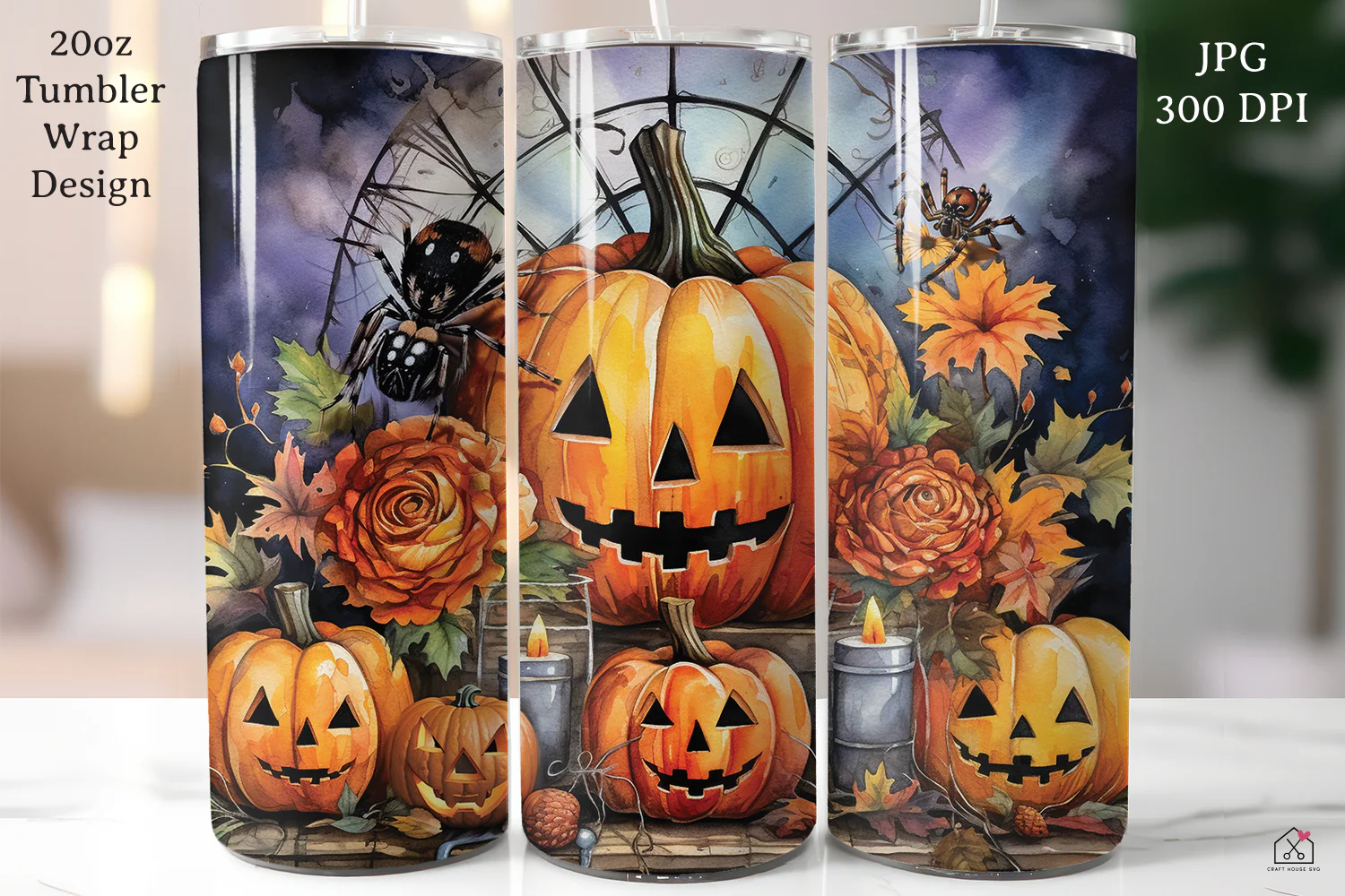 Watercolor Halloween 20oz Tumbler Wrap Bundle Sublimation Designs JPG - Image 10