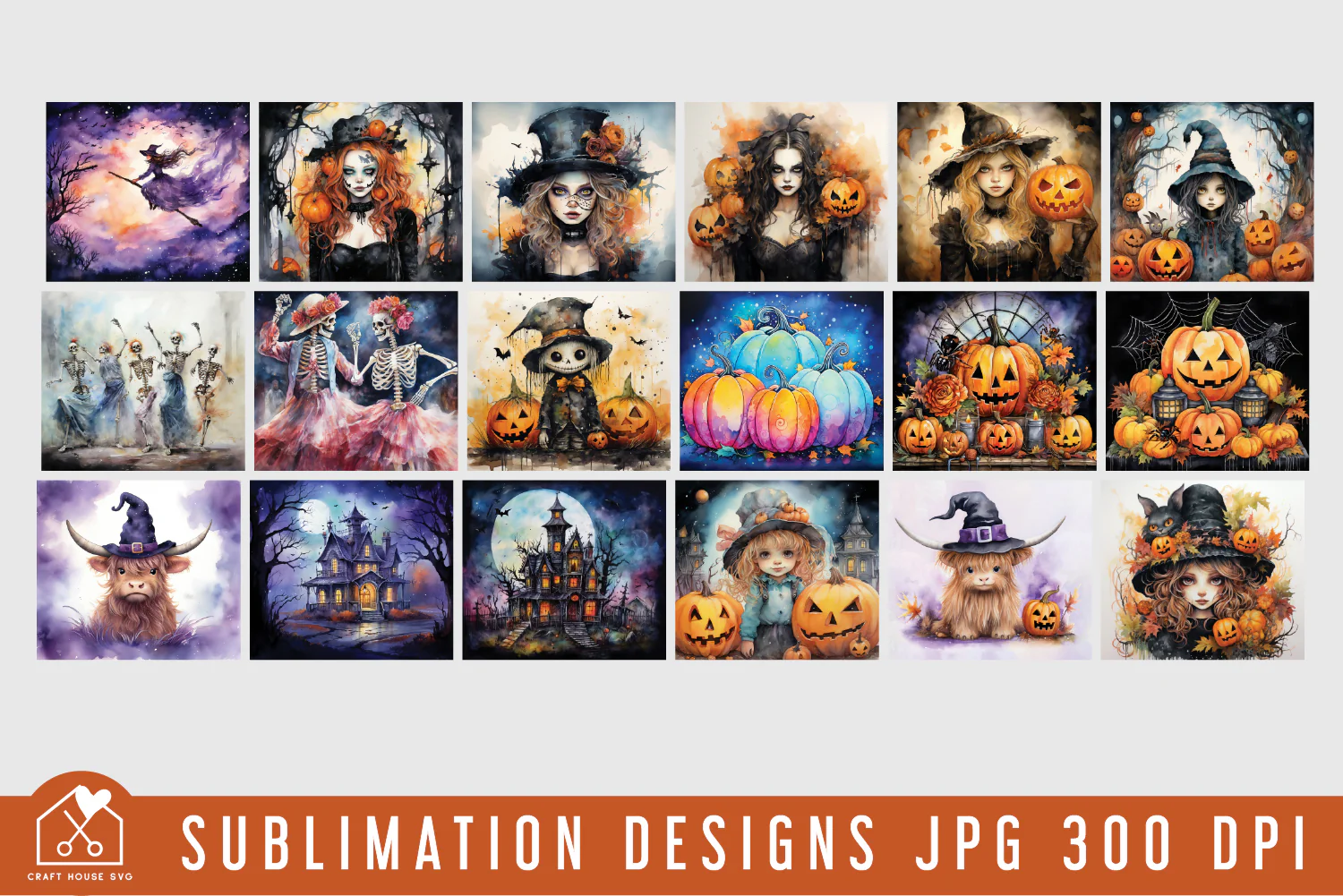 Watercolor Halloween 20oz Tumbler Wrap Bundle Sublimation Designs JPG - Image 3