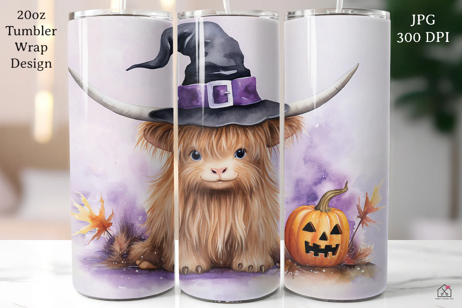 Watercolor Halloween 20oz Tumbler Wrap Bundle Sublimation Designs JPG - Image 4