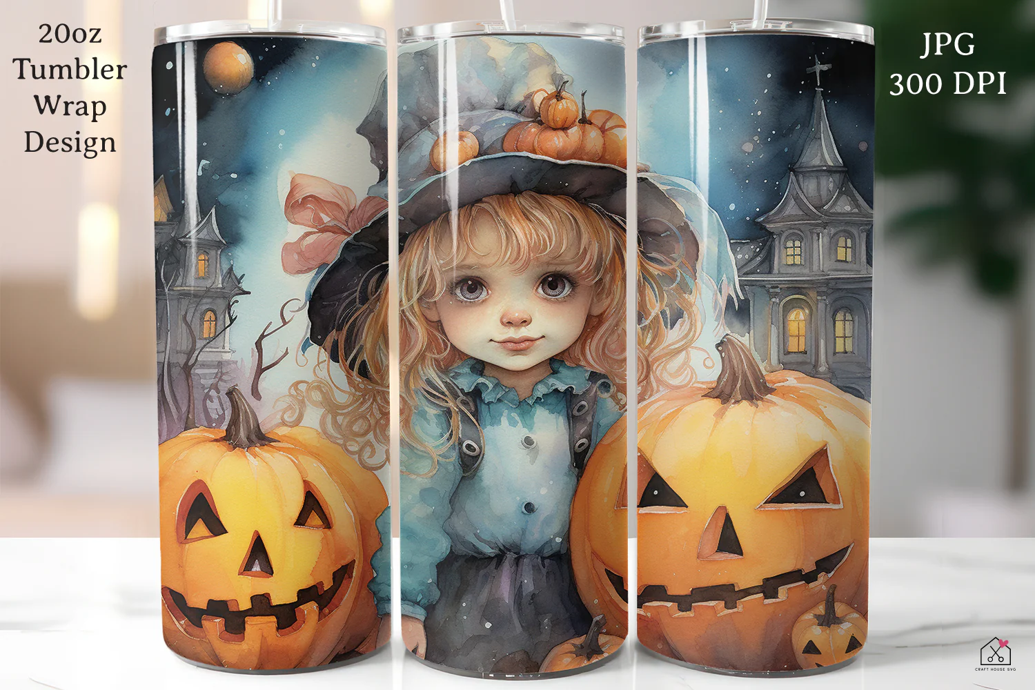 Watercolor Halloween 20oz Tumbler Wrap Bundle Sublimation Designs JPG - Image 5