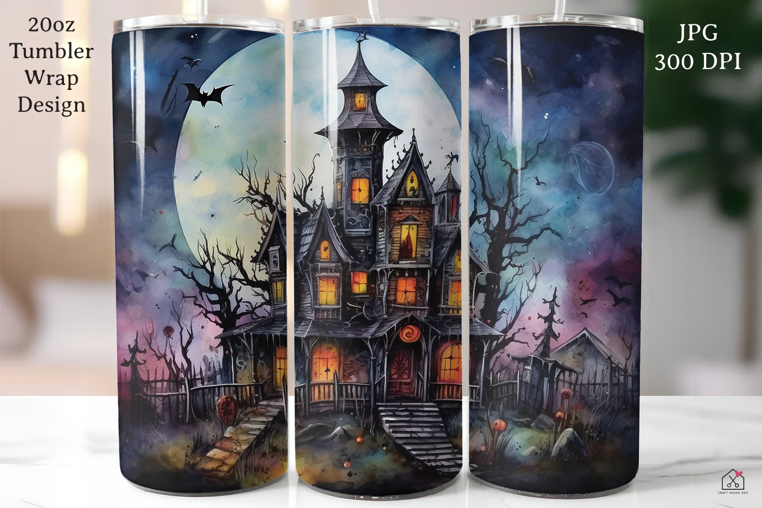 Watercolor Halloween 20oz Tumbler Wrap Bundle Sublimation Designs JPG - Image 6