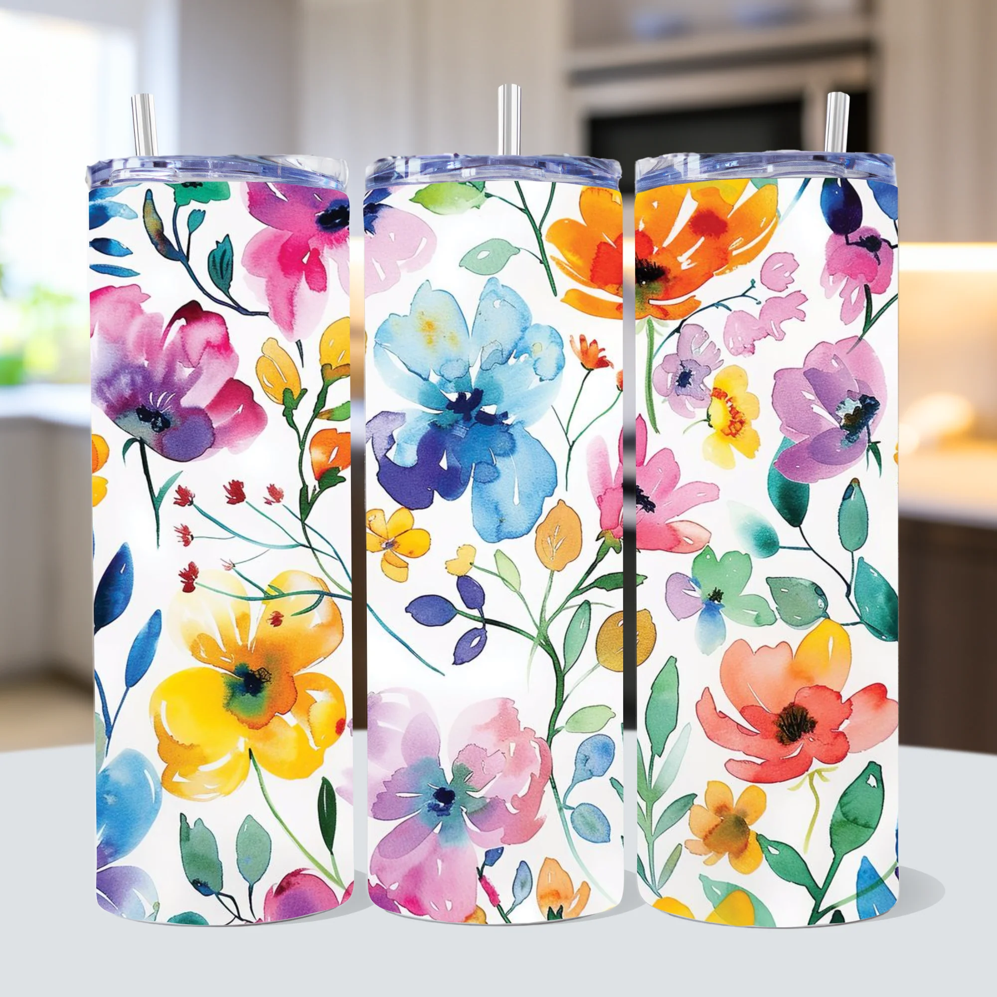 Watercolor Spring Flowers 20 oz Tumbler Wrap Bundle Sublimation Designs JPG - Image 2