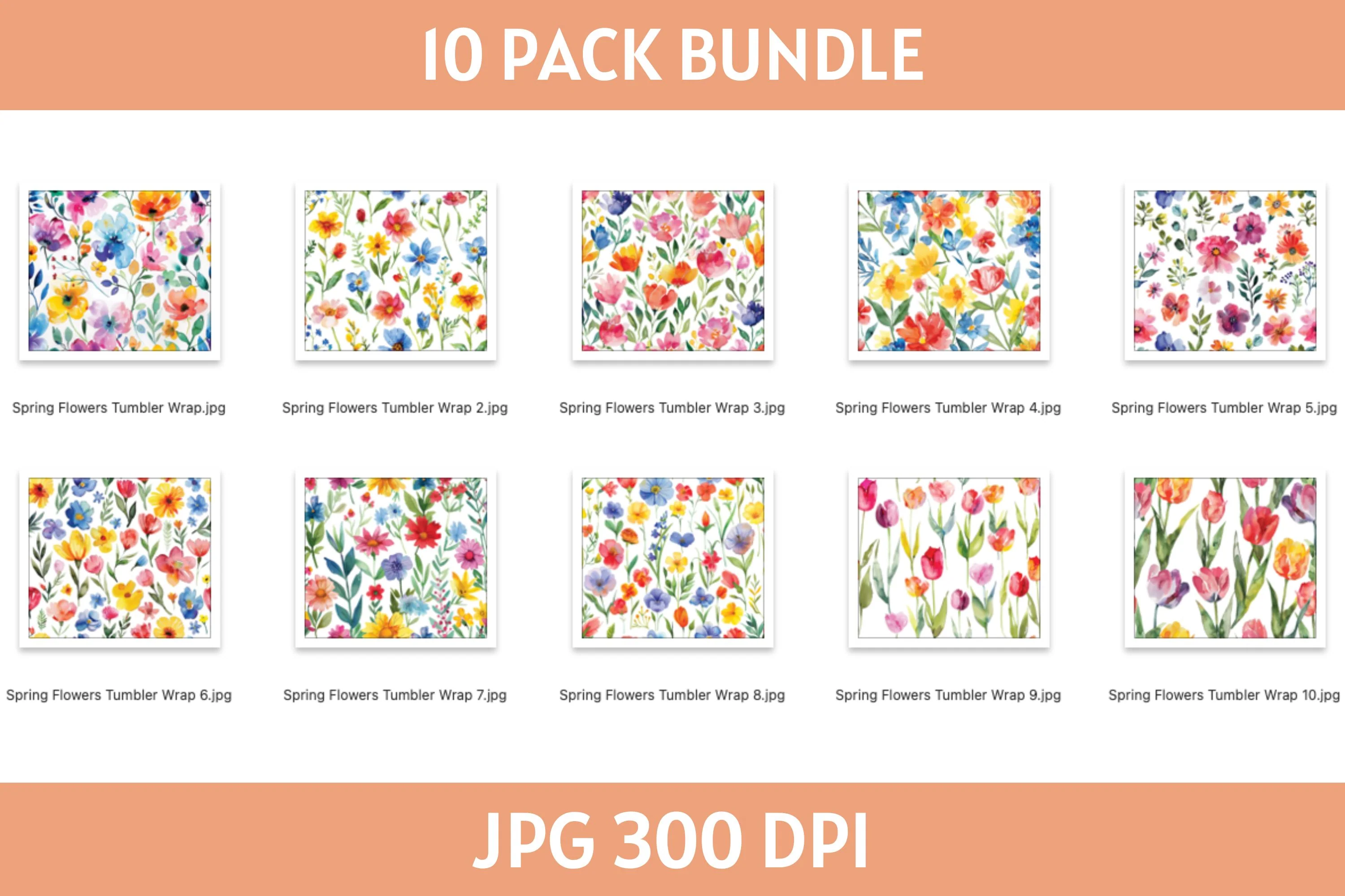 Watercolor Spring Flowers 20 oz Tumbler Wrap Bundle Sublimation Designs JPG - Image 3