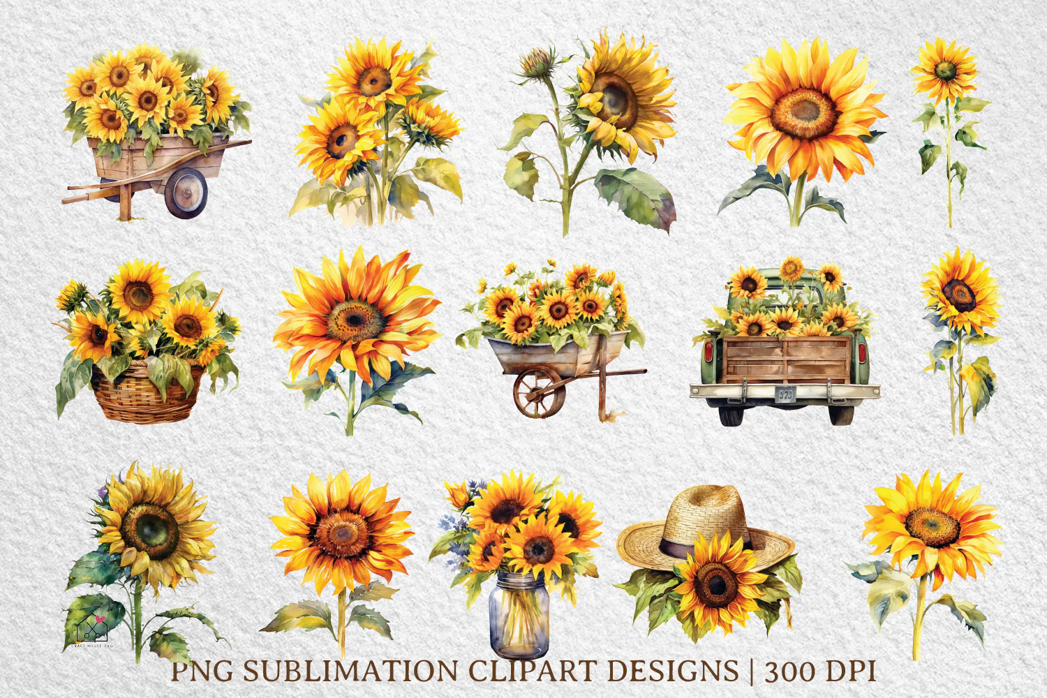 Watercolor Sunflower Sublimation Bundle Clipart Designs PNG - Image 3