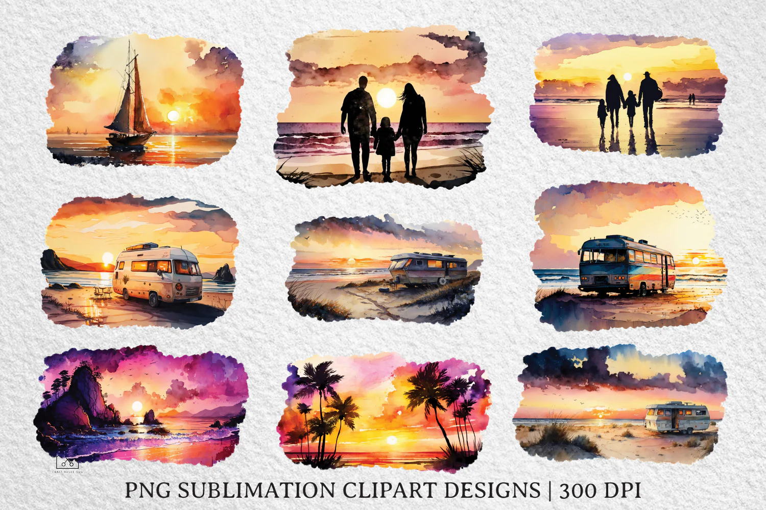 Watercolor Sunset Sky Sublimation Bundle Clipart Designs PNG - Image 3