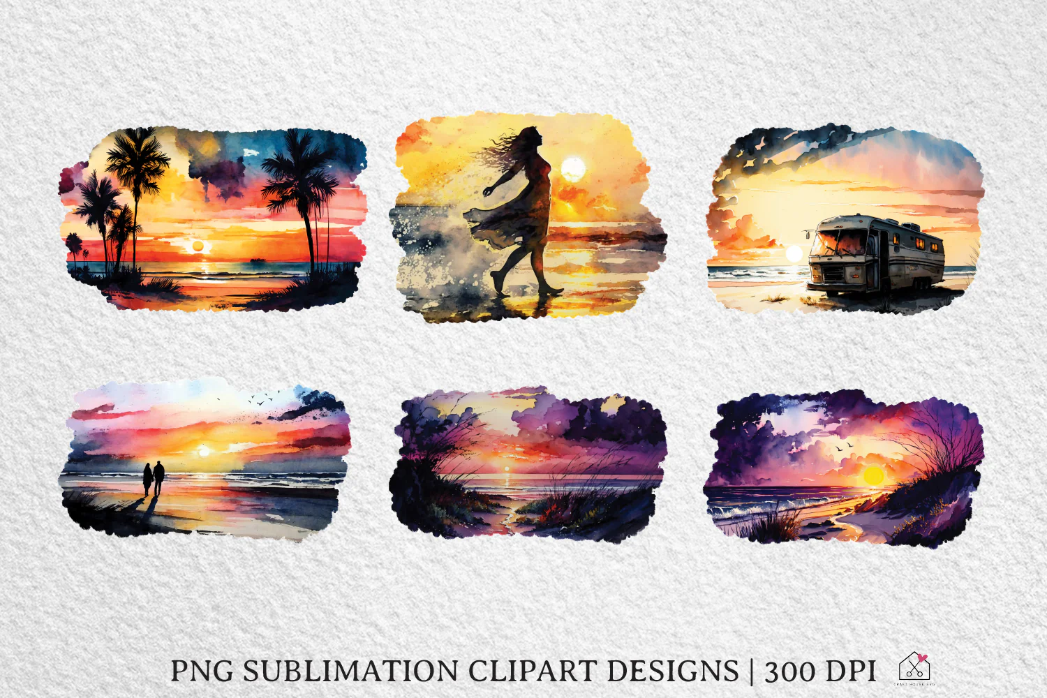 Watercolor Sunset Sky Sublimation Bundle Clipart Designs PNG - Image 4