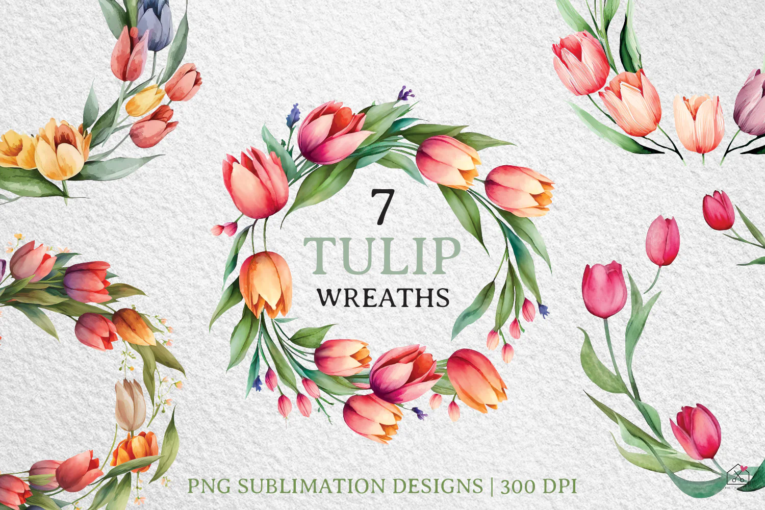 Watercolor Tulip Wreaths Spring Sublimation Designs PNG - Image 3