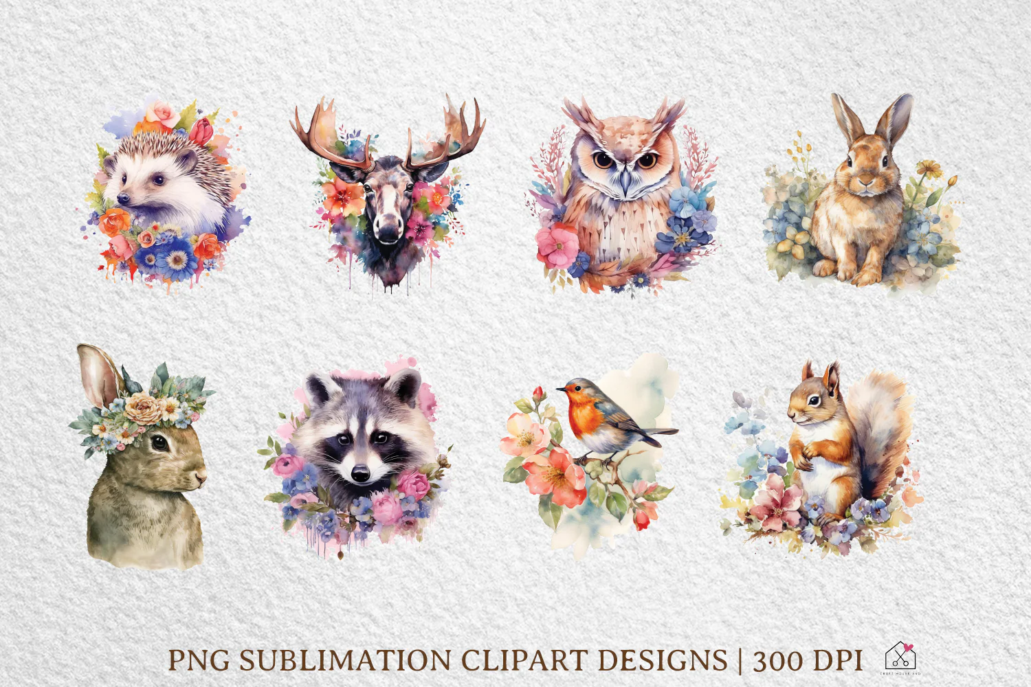 Watercolor Woodland Animal Sublimation Bundle Clipart Designs PNG - Image 3