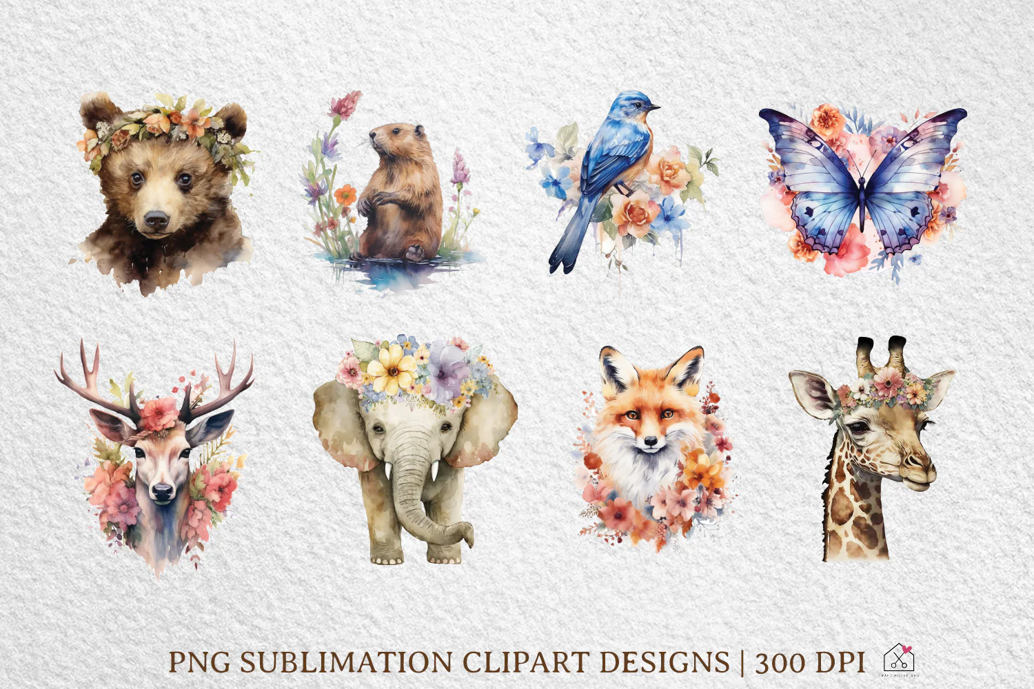 Watercolor Woodland Animal Sublimation Bundle Clipart Designs PNG - Image 4