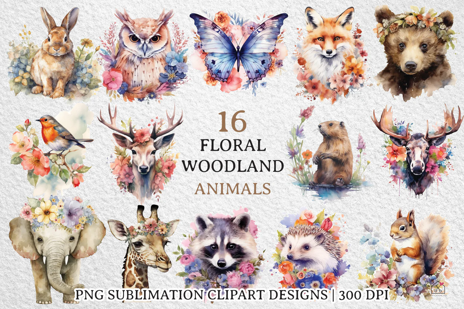Watercolor Woodland Animal Sublimation Bundle Clipart Designs PNG - Image 5