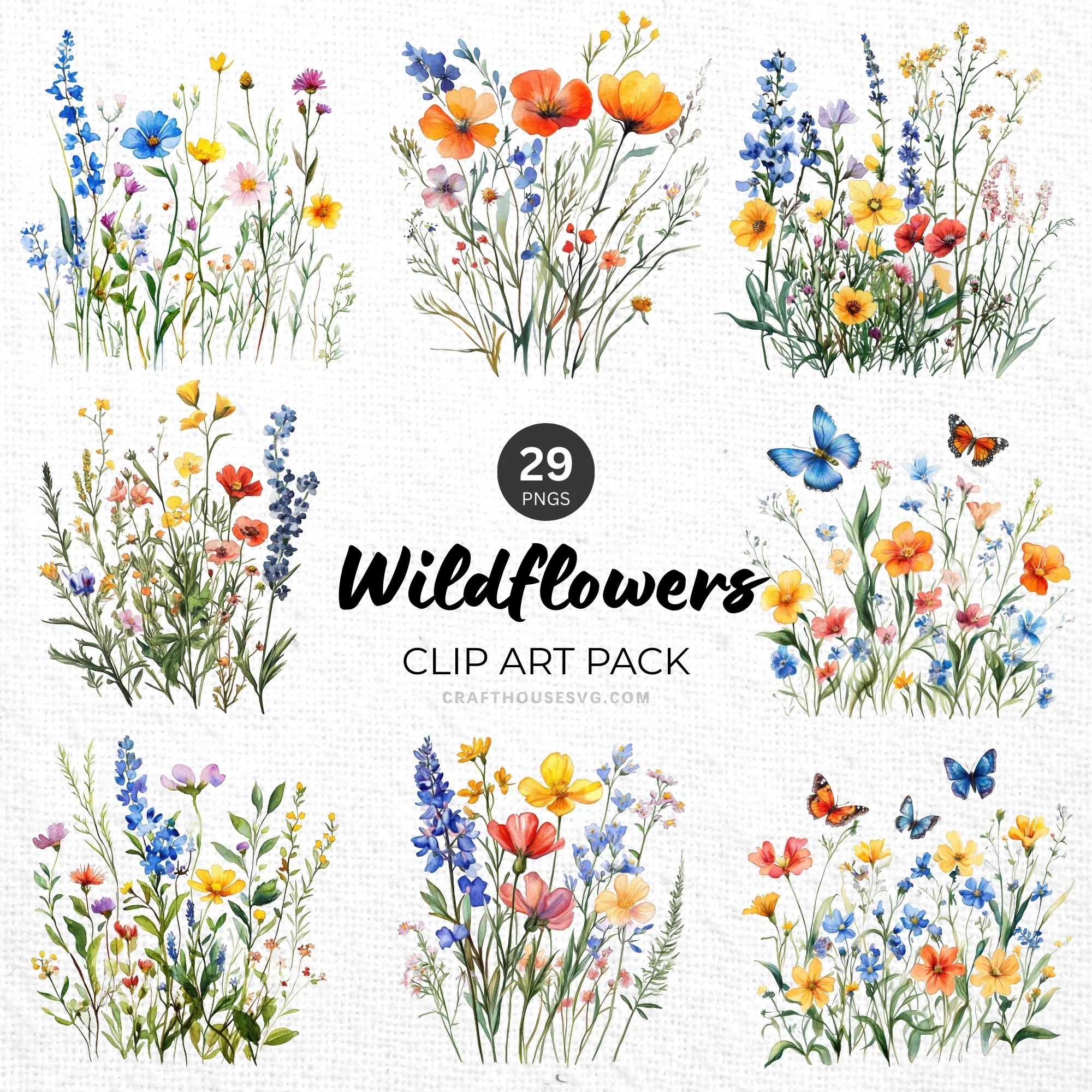 Wildflowers Clipart Pack Sublimation Bundle PNG