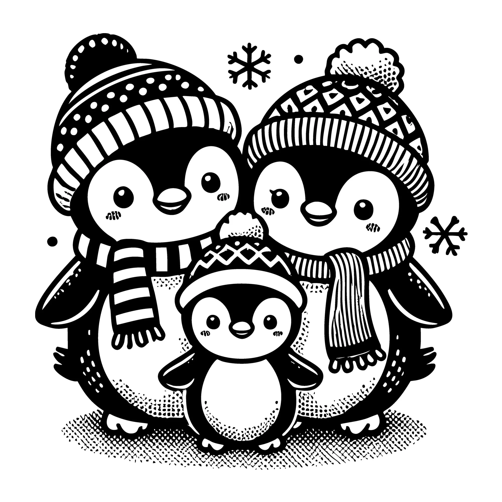 Winter Penguin Family in Hats and Scarves SVG