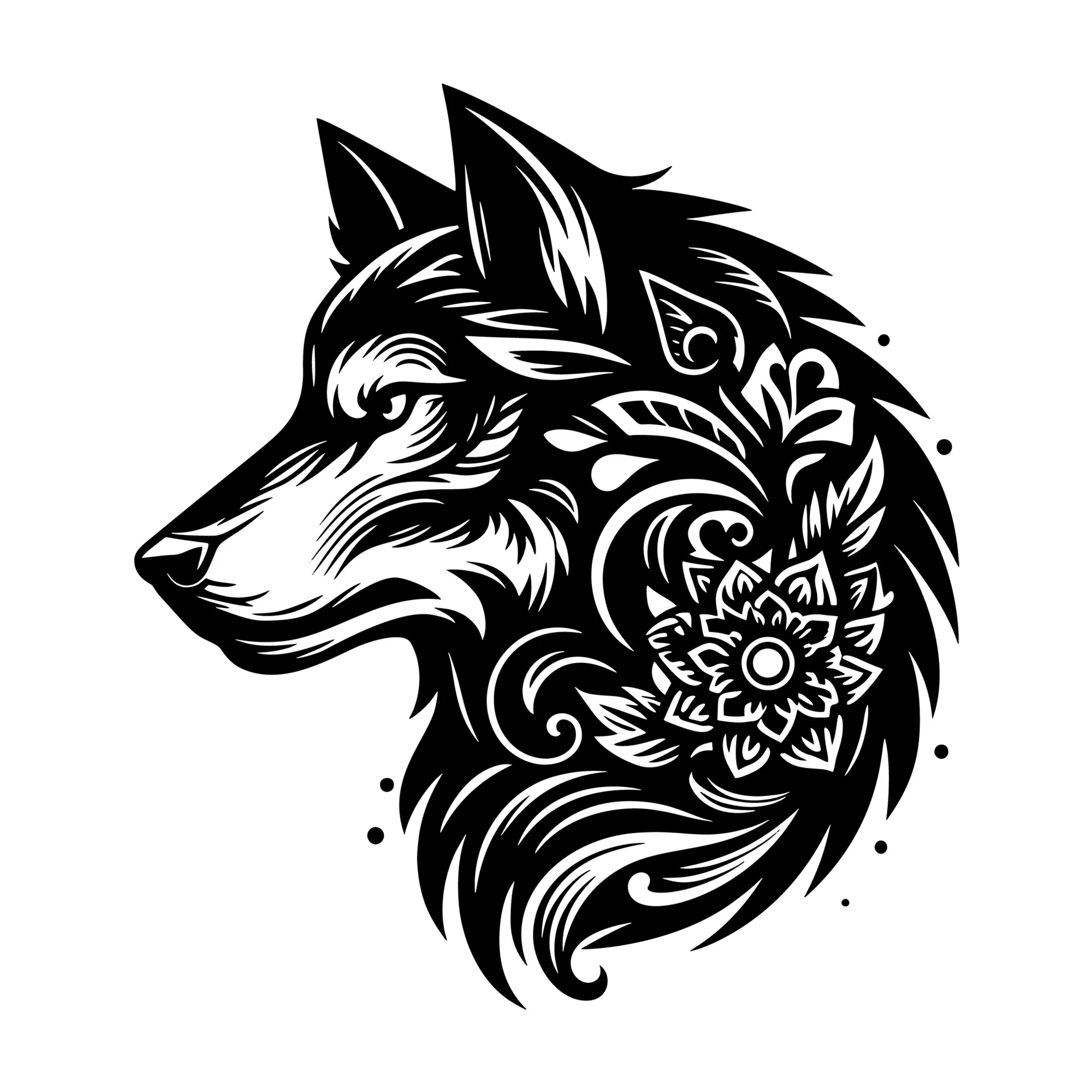 Wolf Head Intricate Floral SVG