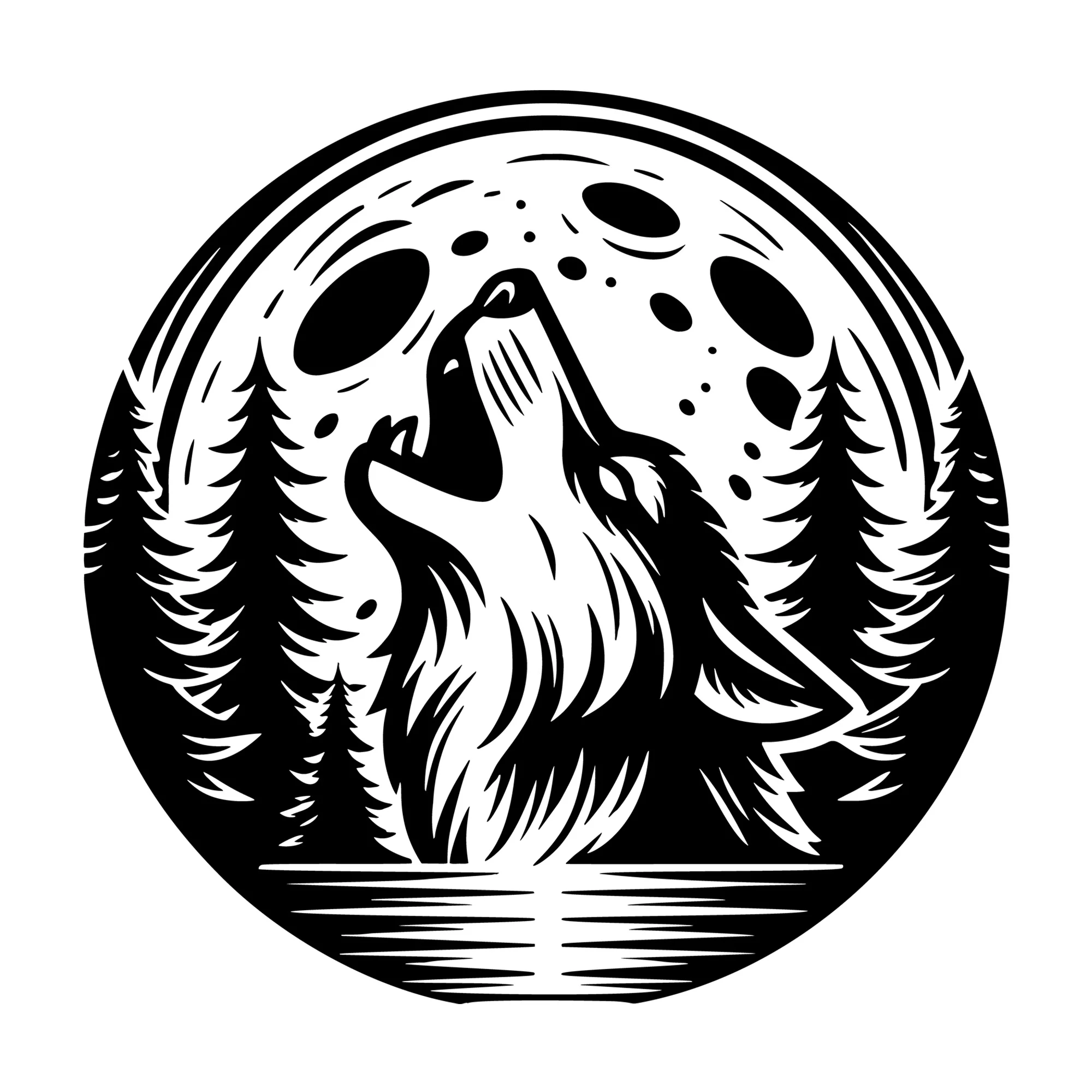 Wolf Howling Under Full Moon SVG